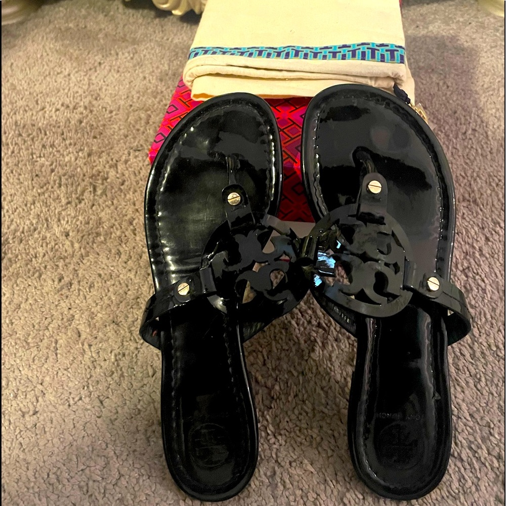 Used Tory Burch Miller Sandal with box and duster bag.